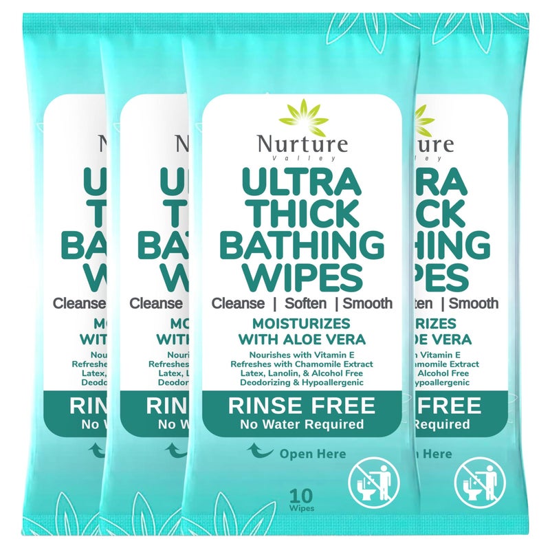 Nurture XL Ultra Thick Body Wipes for Adults wAloe 40 Extra Large Disposable Cloth Wet Cleansing No Rinse Bathing Washcloths Waterless Shower Bath Wipe for Women Men Elderly